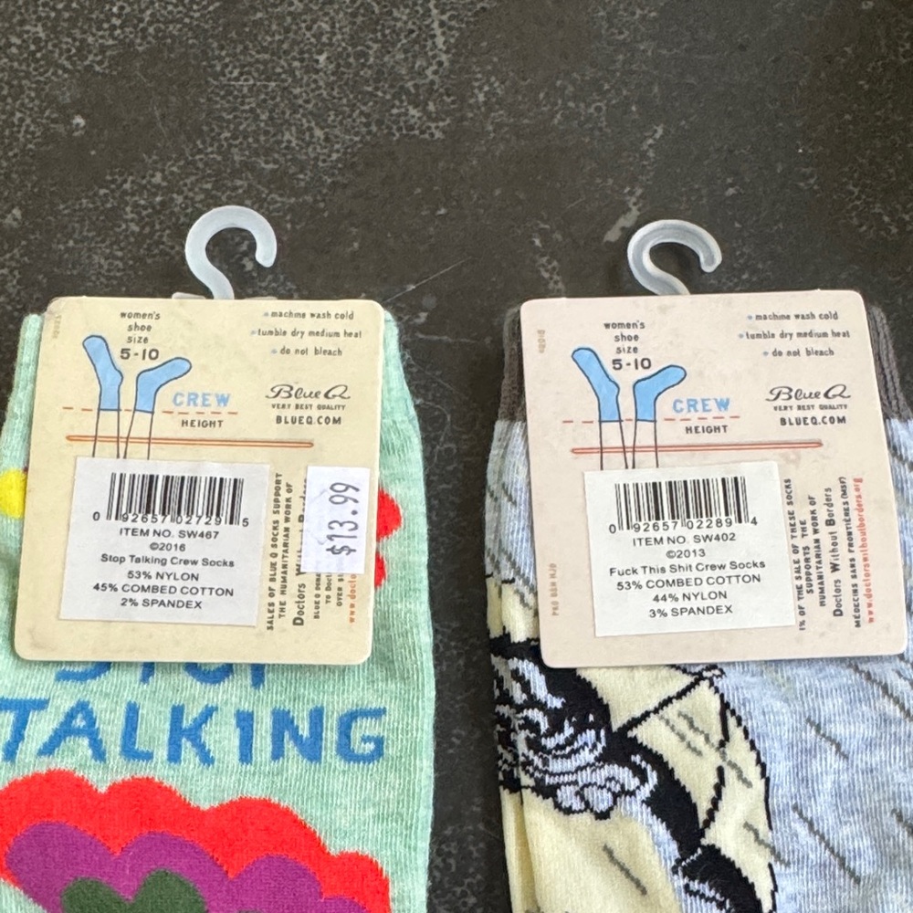 Blue Q Green Floral 'Stop Talking' & Light Gray Graphic Crew Socks - 2 pairs - Picture 3 of 3